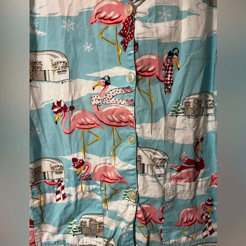 Vintage Nick & Nora Airstream Camper Flamingo Pajama Shirt Classic Sleep Medium - Picture 3 of 6
